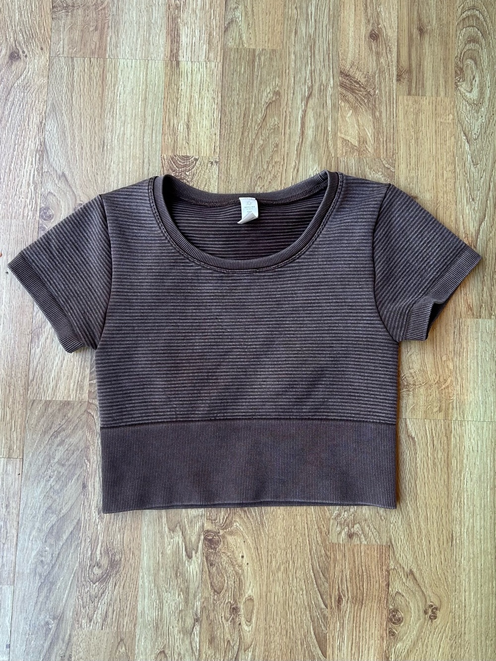 Aerie Offline Seamless Ribbed Cropped Shirt Size XS Washed Brown